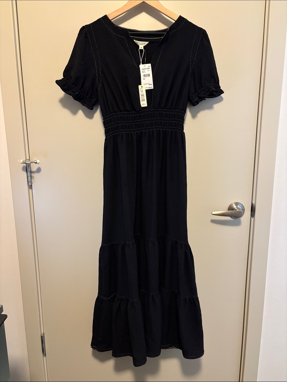 Max Studio Black Smocked-Waist Maxi Dress